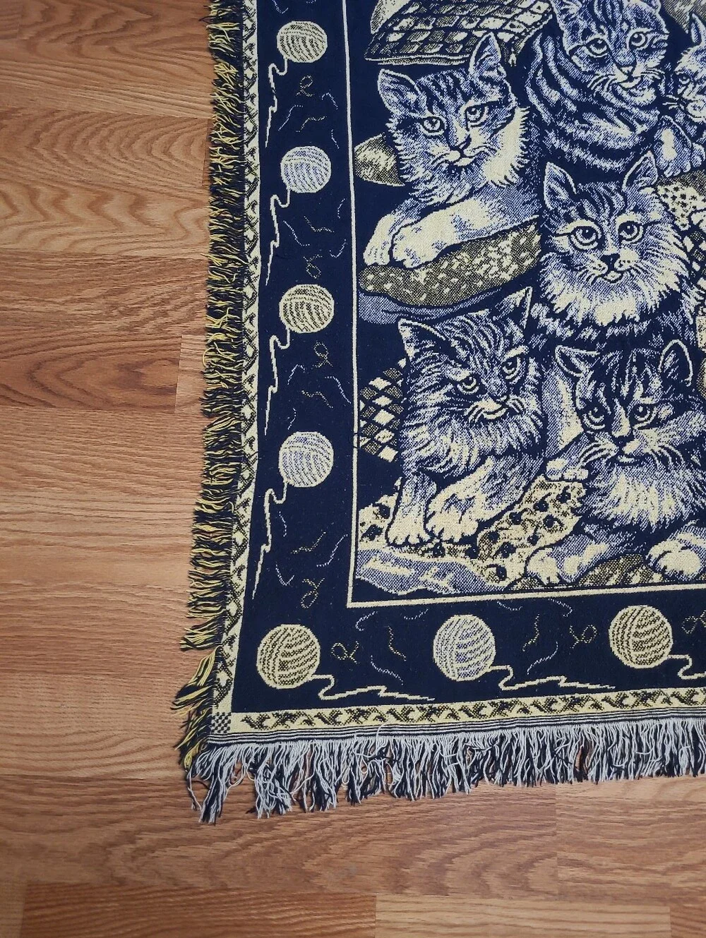 Cat Pattern Accent Throw Pillow Cover - Navy and Cream